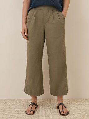 PACT Canopy Linen Blend Pleated Trouser in Khaki Green Size M